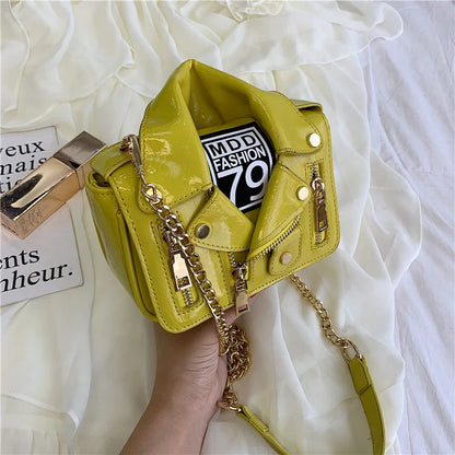 Leather biker jacket bag Yellow