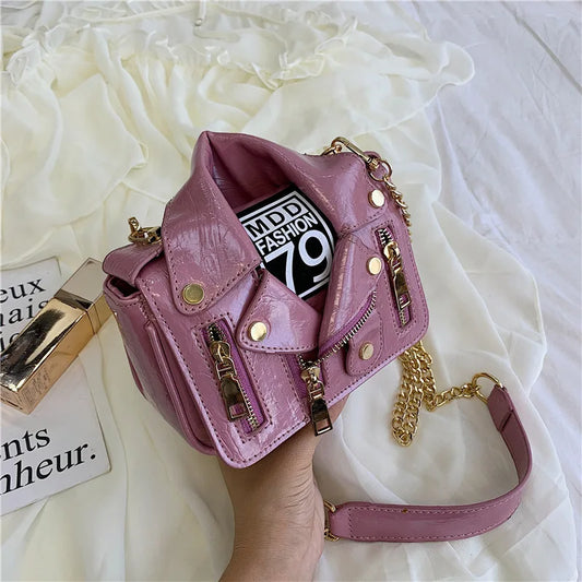 Leather biker jacket bag Pink