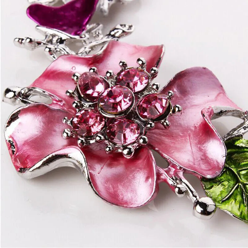 2Pcs/set Rhinestone Flower Necklace Earrings Set Luxury