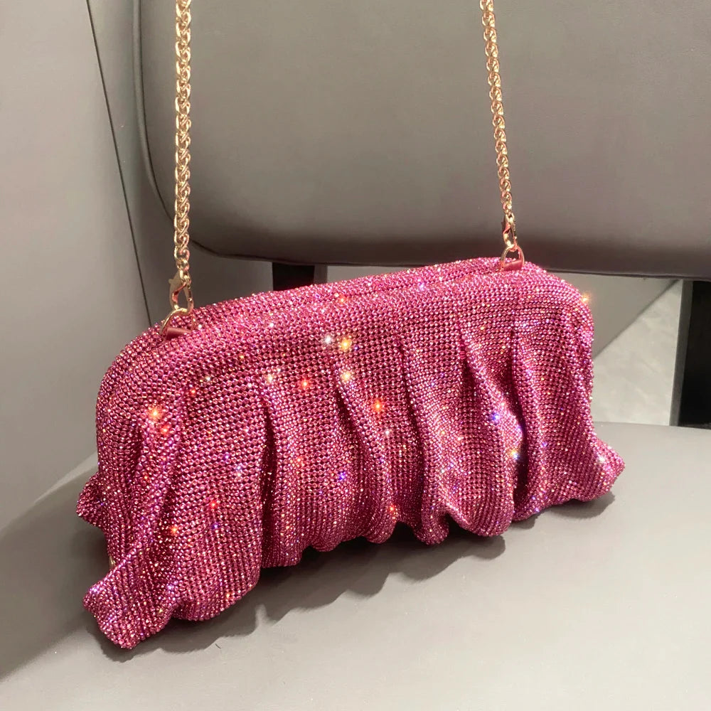 Handmade bag with rhinestones pink