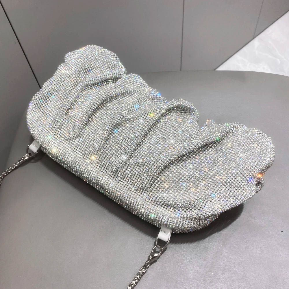 Handmade bag with rhinestones silver