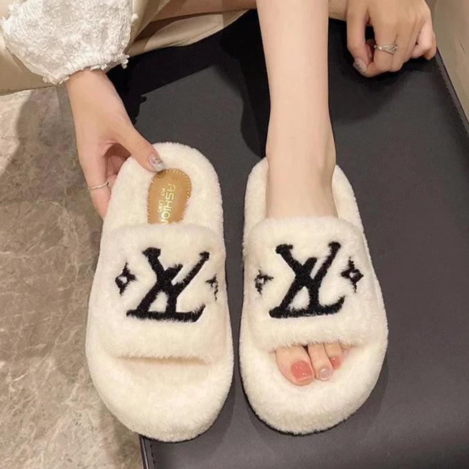 Designer Monogram Plush Slippers – Step Into Luxurious Comfort