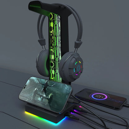 RGB Gaming Headphone Stand Dual USB