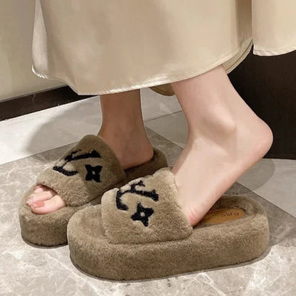 Designer Monogram Plush Slippers – Step Into Luxurious Comfort