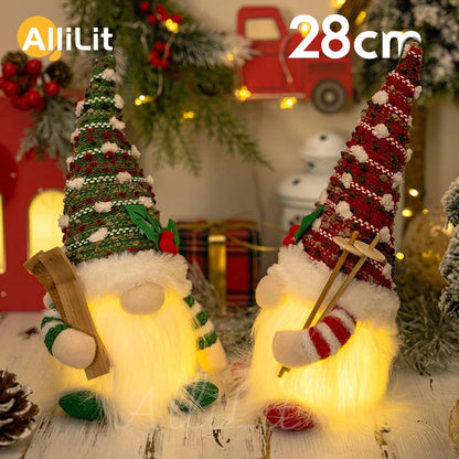 AlliLit Christmas Doll Sled Elf Ski Gnome