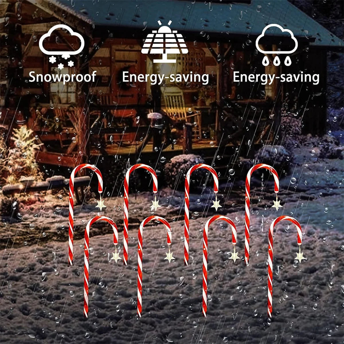 Solar Cane Light Outdoor Waterproof 8 Function Christmas Candy