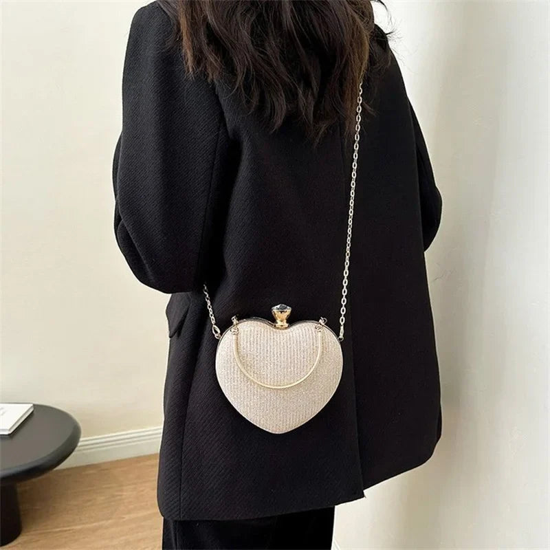 Glossy heart-shaped handbag silver