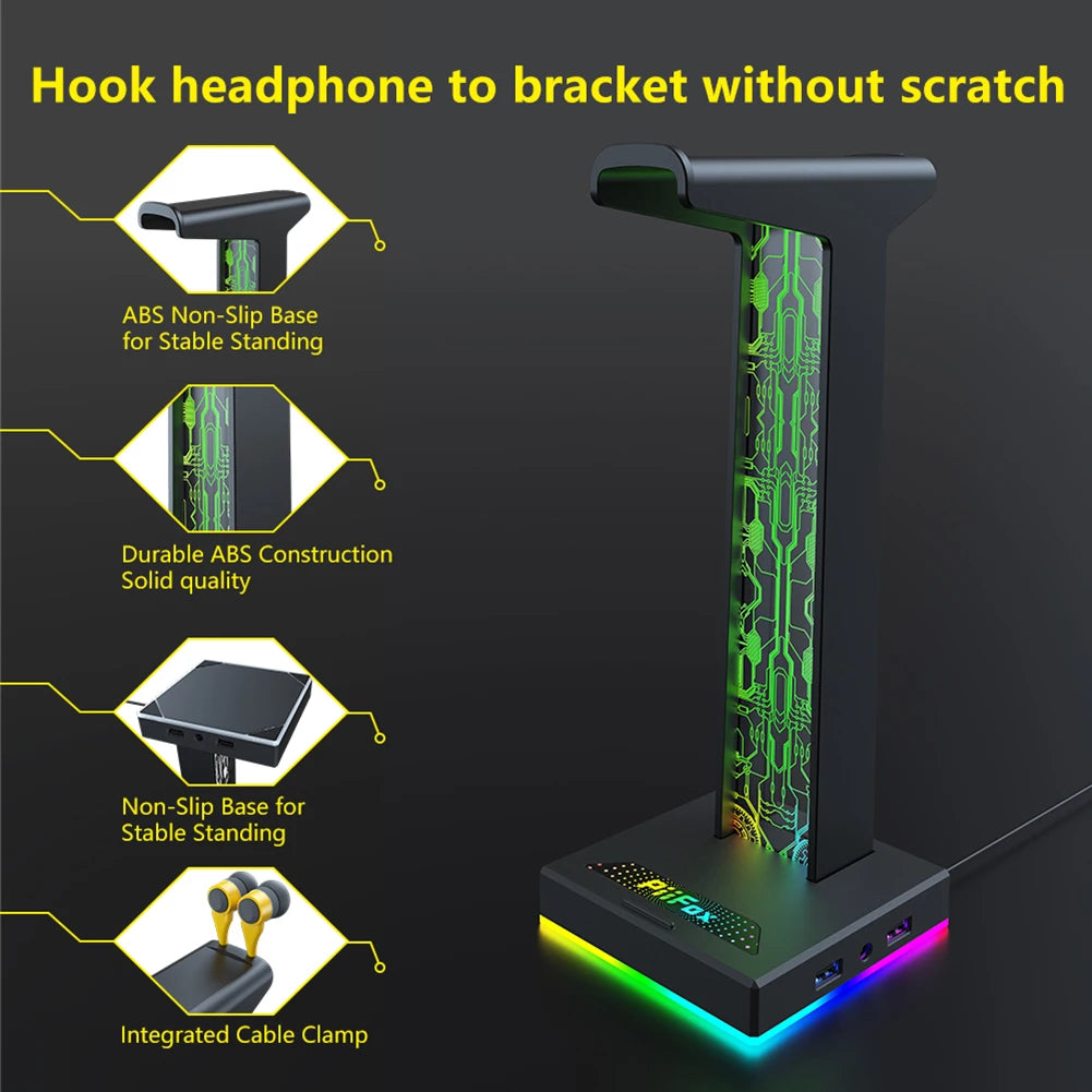 RGB Gaming Headphone Stand Dual USB