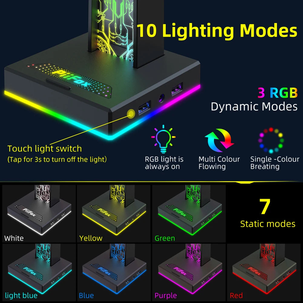 RGB Gaming Headphone Stand Dual USB