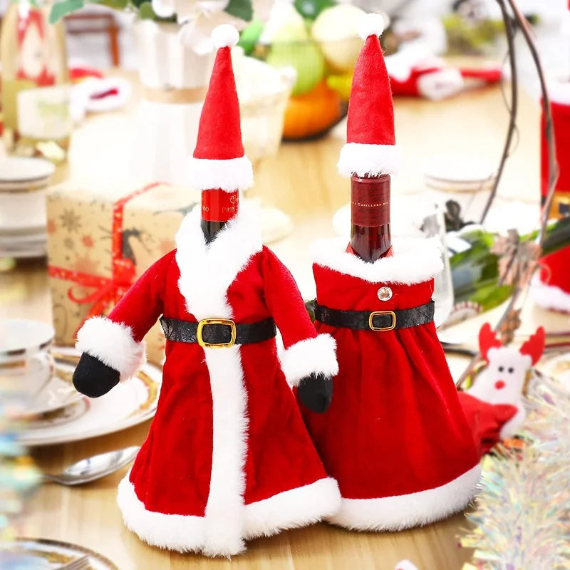 Creative Christmas Wine Bottle Set Golden Velvet Dress