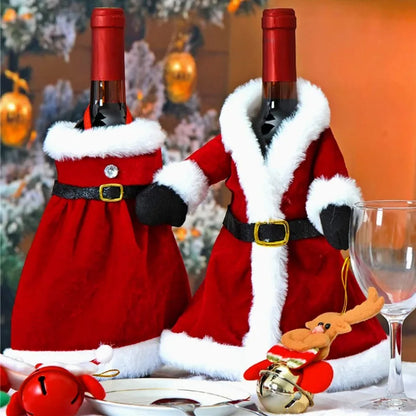 Creative Christmas Wine Bottle Set Golden Velvet Dress