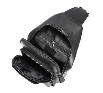 BULLCAPTAIN Men's Leather Chest Bag Black