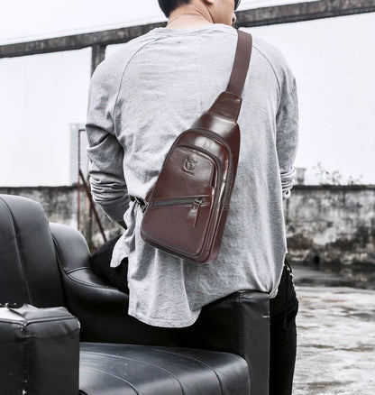 BULLCAPTAIN Men's Leather Chest Bag coffee