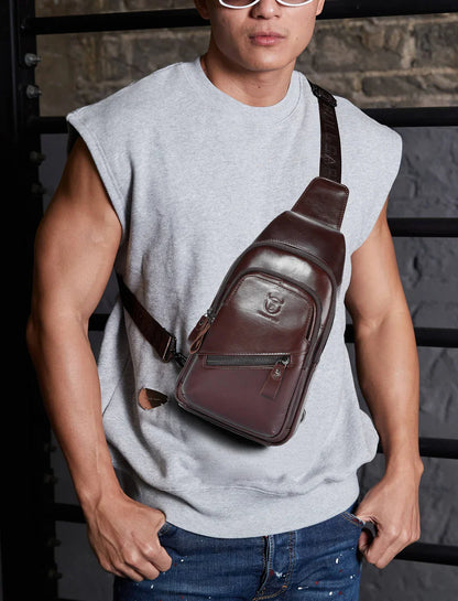 BULLCAPTAIN Men's Leather Chest Bag coffee